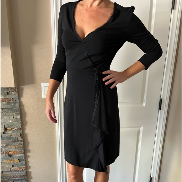 bcbg black wrap dress Black Wrap Dress Midi Dress Long Tall Sally Black Dress BCBG Dresses Bcbg  Black Stitched Closure
